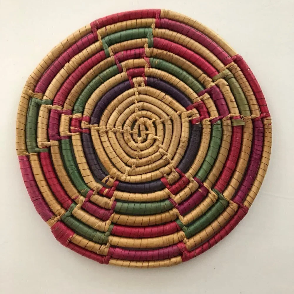 Vintage Hand Woven Basket Coiled Trivet  7.5